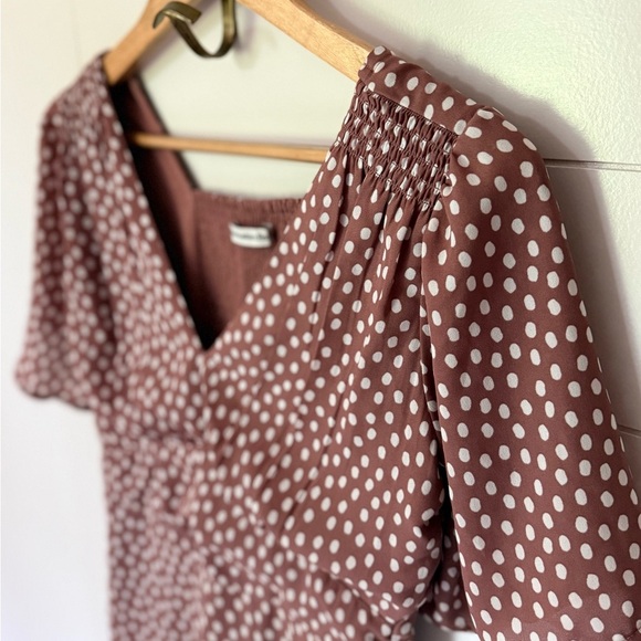 Abercrombie & Fitch Short Sleeve Smocked Pink White Polka Dot Mini Dress xSmall - Picture 4 of 12